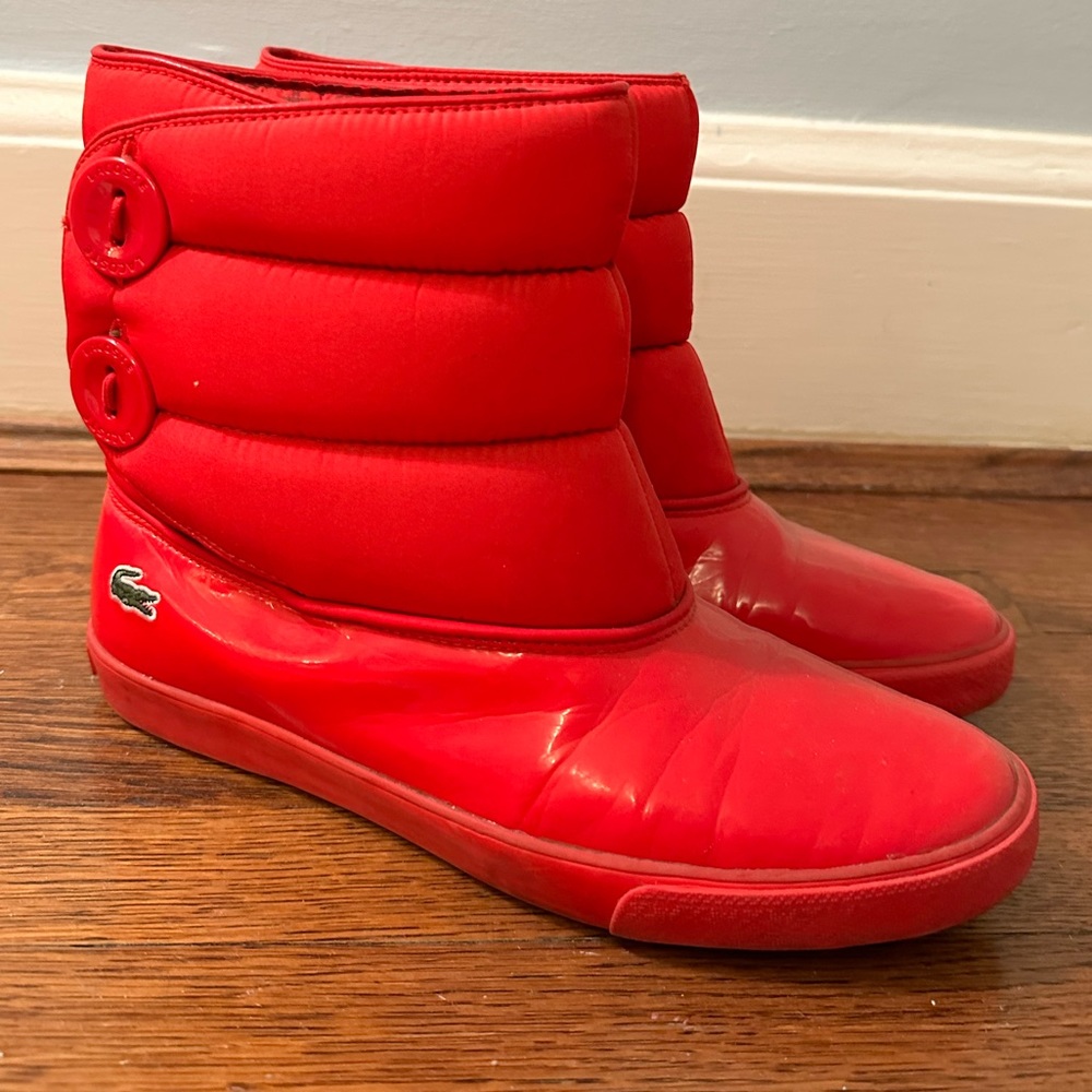 Red Lacoste Rain Boots, Women's Size 8